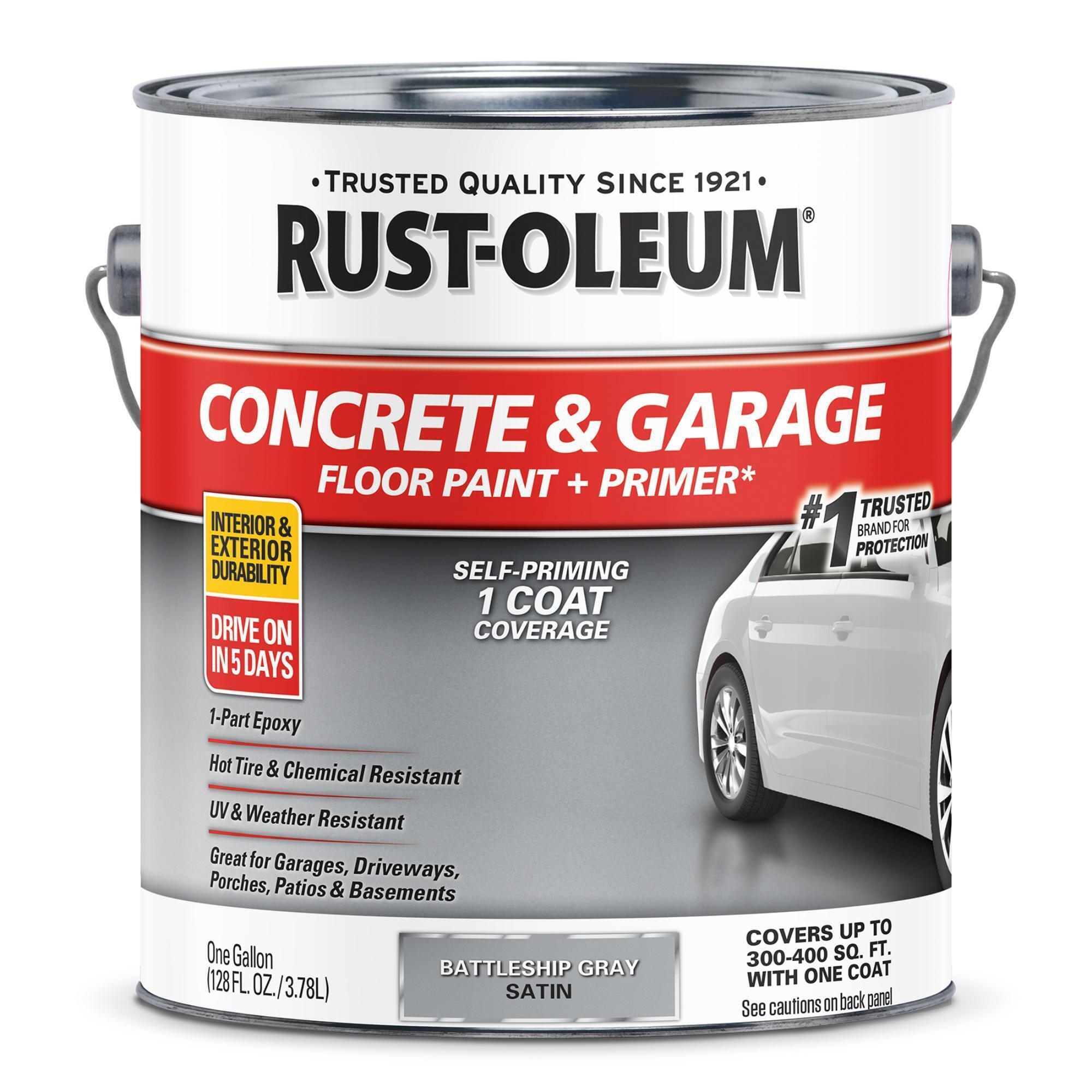 Rust-Oleum Concrete and Garage Floor Paint and Primer, 1-Gal., Acrylic, Satin Battleship Gray, Model# 225380
